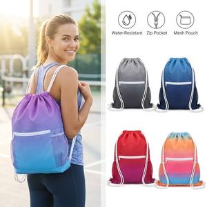Gradient <b>Drawstring</b> <b>Backpack</b> with Zip Pocket Mesh Pouch Water Resistant Gym Sack for Yoga Swim Beach Unisex Sport Bag - Product Image 1