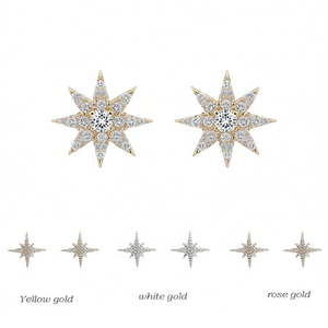 Orecchini a Stella con Diamanti in Oro Giallo, Bianco e Rosa, Gioielli Raffinati da Donna per Uso Quotidiano, Diamanti Naturali Taglio Brillante Rotondo - Product Image 1