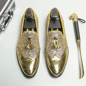 2024 Herren Kleid Loafers Schuhe Zahnstrickchen Gold Party Lederschuhe Mode Italien Luxus-Designerschuhe