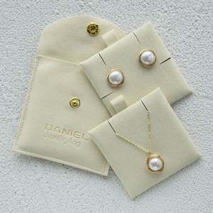 Customized logo Jewelry Earing Packaging Pouch Snap Button Microfiber Jewelry Necklace Pouch With Card Insert - Product Image 1