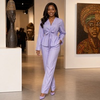 Tenues d'été tendance pour femmes, haut élégant à manches longues avec col en V et pantalon large, ensemble deux pièces, vêtements pour femmes