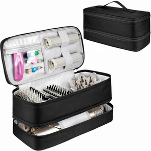 Sac de rangement portable simple à double compartiment en polyester pour outils capillaires avec double fermeture éclair, idéal pour <span class=keywords><strong>fer</strong></span> à friser et peignes de voyage - Product Image 1