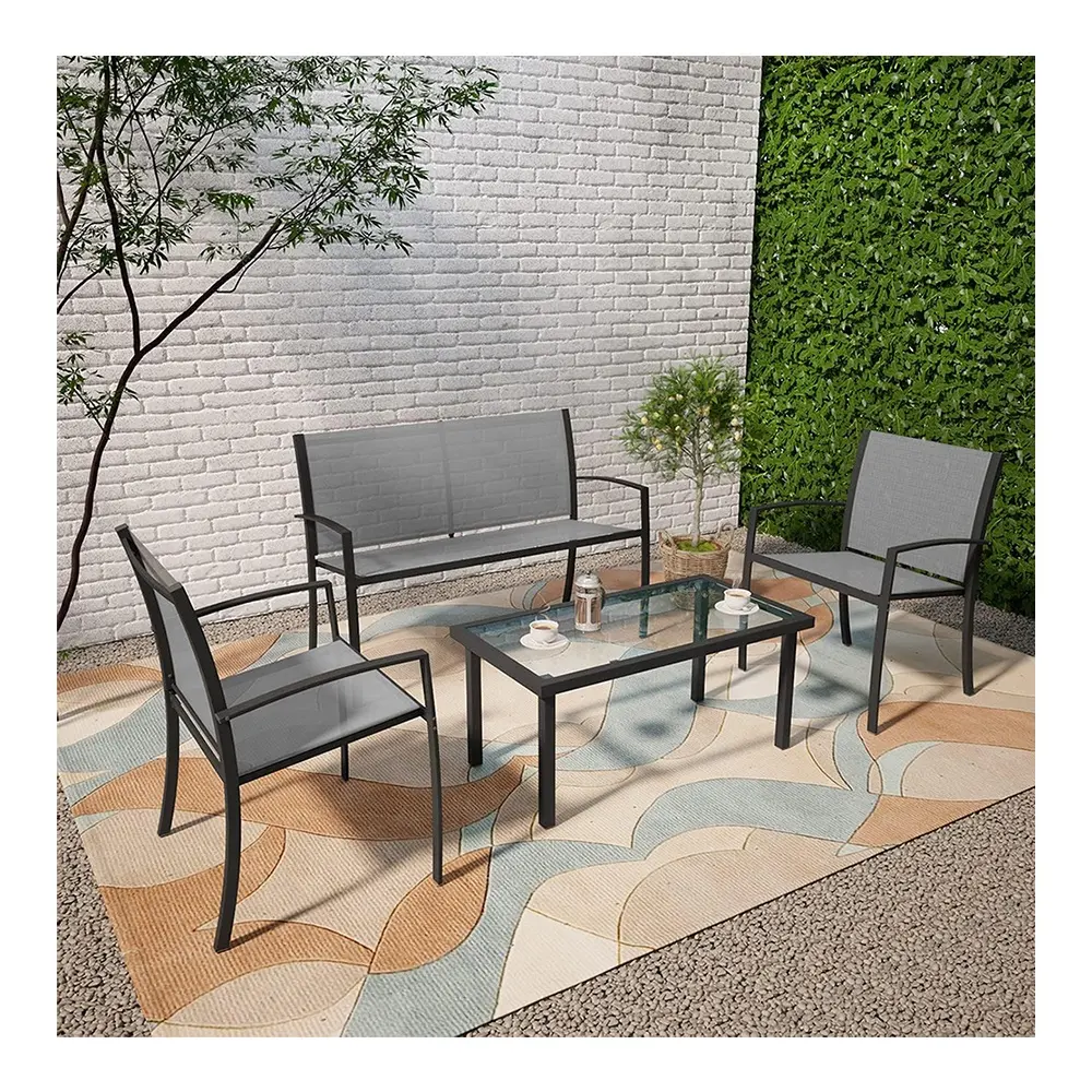 LIFE ART Modern Steel Textilenes KD Patio Furniture Set Leisure Garden Furniture Outdoor Sofa Set Furniture