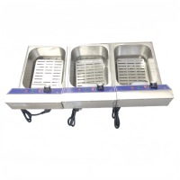Penggorengan Listrik Komersial Stainless Steel 3 Tangki 6L+6L+6L Mesin Penggoreng Kentang Goreng Ayam untuk Restoran Warung Makanan Ringan