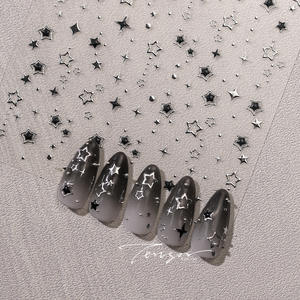 สติกเกอร์ตกแต่งเล็บแบบมีกาวประดับพลอยเทียมแวววาวทำจากเงิน3D Y2k ดาวและดาว - Product Image 6