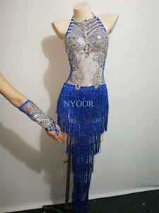 Vestido azul con diamantes de imitación para mujer, para discoteca, Bar, <span class=keywords><strong>DJ</strong></span>, cantante, bailarina, espectáculo, escenario, baile <span class=keywords><strong>latino</strong></span> - Product Image 4
