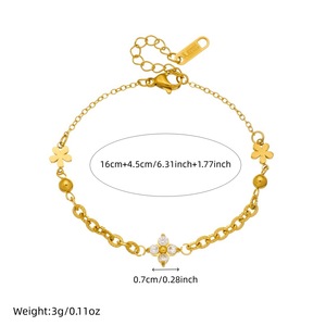 Gold Plated Jewelry <b>Set</b> Flower Design Necklace <b>Bracelet</b> Women's Everyday Wear Stainless Steel Chain With Diamond Inlay - Product Image 4