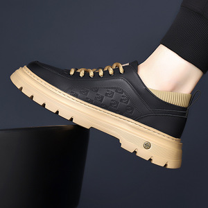 Chaussures Martin pour hommes, style rétro, à lacets, bout rond, semelle épaisse, antidérapantes, doublure en PU, semelle extérieure en caoutchouc, chaussures de travail décontractées - Product Image 3
