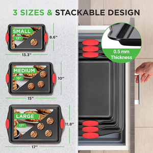 Non-Stick Pan <b>Set</b> 3 Pieces Easy To Clean Carton Steel <b>Bakeware</b> 3 Sizes Stackable - Product Image 6