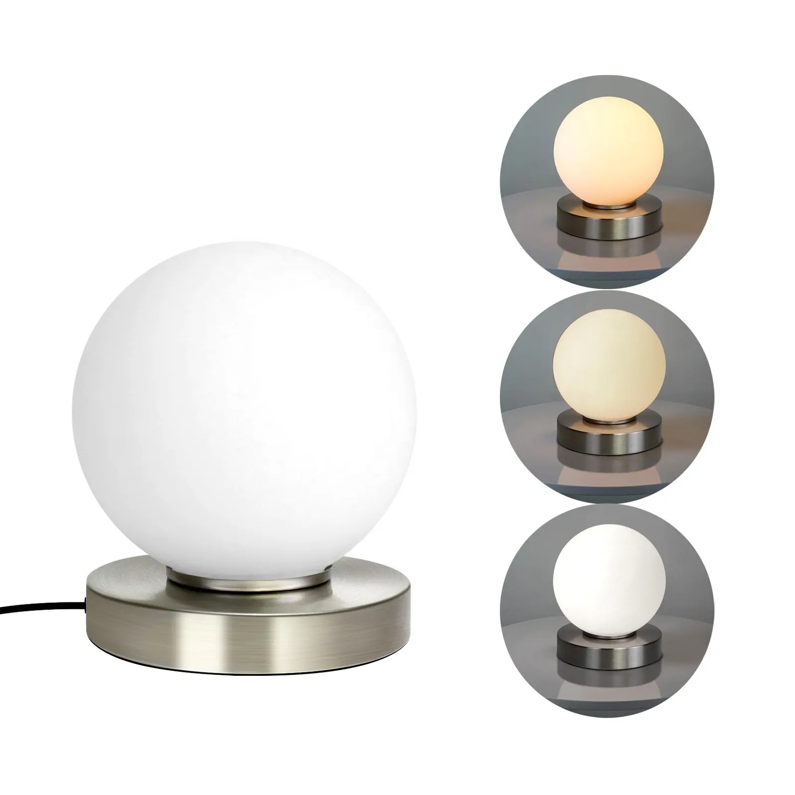 3 Way Dimmable Touch Control small table Lamp with White Opal Glass Lampshade metal base for bedroom living room