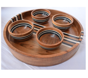 Bộ Bát Gỗ Acacia Kèm Khay, Bát Phục Vụ Bằng Gỗ Chất Lượng Cao Kèm Khay Cho Nhà Khách Sạn Và Nhà Hàng - Product Image 1