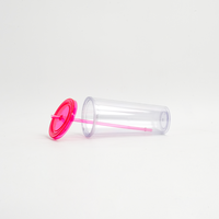 Gobelet isotherme de voyage 24oz en plastique à double paroi transparent pour boissons froides avec couvercle et paille, personnalisable avec logo
