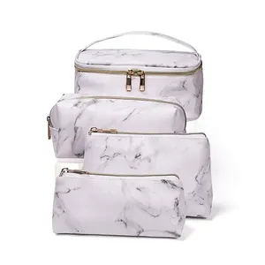 Wholesale Custom Marble PU Leather Toiletry Cosmetic Bag Set Waterproof Travel Organizer Case Set Bags Gift