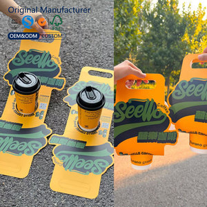 Portador de café para llevar personalizado, portador de bebidas plegable, bandeja portadora de 2 tazas, portavasos de papel <span class=keywords><strong>Boba</strong></span>, caja de transporte de bebidas con asa - Product Image 3