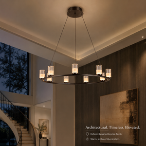 Lustre LED moderne en forme d'anneau, suspension cylindrique en verre, lampe suspendue circulaire en métal brossé pour salle à manger, villa, hôtel - Product Image 2
