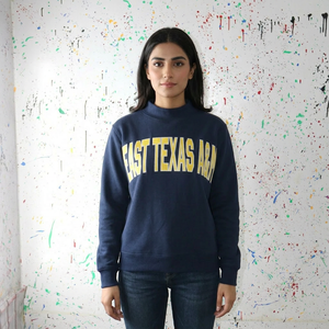 EAST TEXAS A&M BLUE Mock Neck 100% Cotton Fleece Vintage High Street Style Winter Applique Embroidery URBAN PRODUCTIONS - Product Image 1