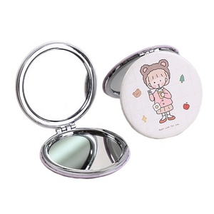 Luxury PU Leather Mini Round Mirror for Girls Custom Full Color Logo Promotional Pocket Cosmetic Mirror