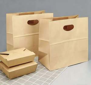 Sac en papier kraft brun imprimé en gros avec poignée, sac à emporter pour restaurant et restauration rapide - Product Image 6