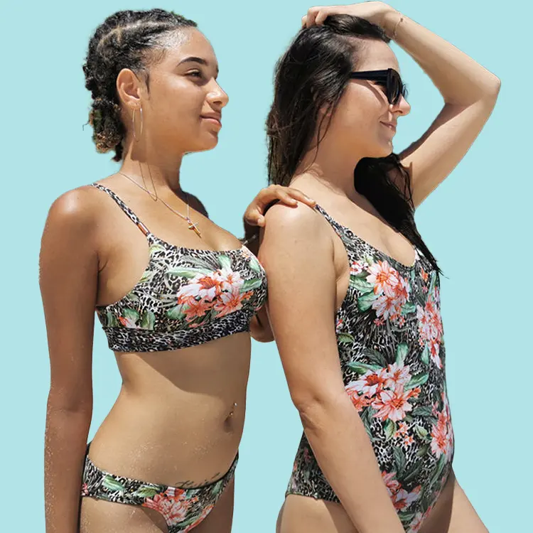 Hot Summer Tropical One Piece Swimsuit Floral Print Women Padded Beach Bikini Para Mujer Personalise Design