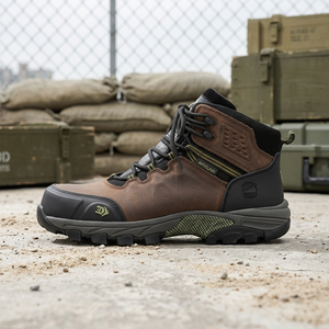 Bottes de sécurité en cuir pour hommes, embout composite, anti-écrasement, antidérapantes, à lacets, haute tige, chaussures de protection pour la construction industrielle - Product Image 1