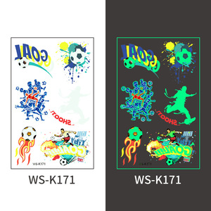 Pegatinas de tatuajes de fútbol luminosas que brillan en la oscuridad, arte corporal temporal a prueba de agua WS-K171 personalizadas para aficionados al deporte - Product Image 1