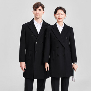Navy Blue Wool Coat Unisex Thickened Winter Workwear Trench Coat Solid Color Polyester Fiber Adult Size - Product Image 4