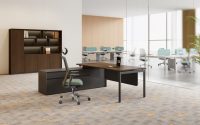 Scrivania Direzionale Contemporanea con Mobile Laterale, Tavolo per Manager Commerciale, Arredamento per Ufficio