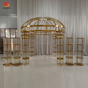 Chuppah dorée de luxe lisse hauteur réglable mariage Mandap acrylique clair Mandap arc de mariage décoration - Product Image 1