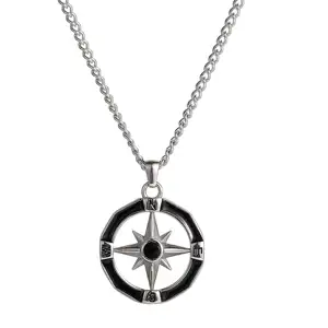 MECYLIFE черный камень компас ожерелье из нержавеющей стали хип-хоп ожерелье для мужчин