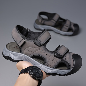 Sandales d'extérieur pour hommes, bout fermé, fermeture Velcro, anti-collision, pour la plage, gris et jaune, 8621 - Product Image 2