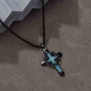 Vintage Turquoise <b>Cross</b> Pendant Necklace for Women <b>Men</b> Thorny Wreath and <b>Cross</b> Design <b>Chain</b> Jewelry Gifts - Product Image 6