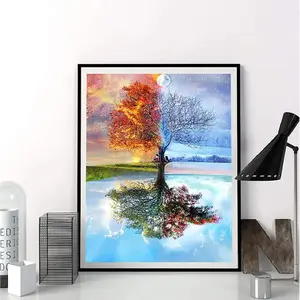 5d bricolage diamant peinture pleine perceuse en gros quatre saisons arbres ronde perceuse paysage diamant Art décor Art pour la maison