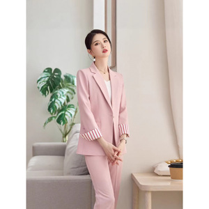 Pink Long Sleeve Blazer And Trousers Two Piece Set Women's Suit Formal Anti Wrinkle Worsted Commute Spring Autumn Winter - Product Image 4