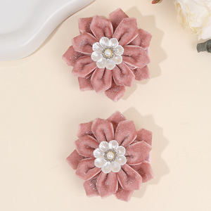 Glitter Velvet <b>Flower</b> Hair Clips Pearl Rhinestone Fabric Barrettes For Girls Autumn Winter Kids Hair Accessories - Product Image 5
