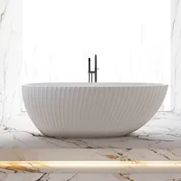 Baignoire autoportante en pierre artificielle de luxe, design cannelé, forme ovale, profonde, confortable, pour une immersion relaxante