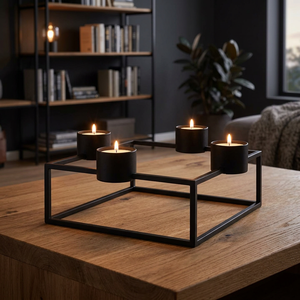 Luxurious Elegant Classic Design Black Matte Iron <b>Rod</b> Heat Resistant Handmade Tea Light Candle <b>Holder</b> Stand 4-Candle Square - Product Image 5