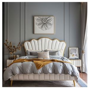 Lit de maître moderne en cuir King Size, cadre de lit en bois massif avec rangement, cuir italien écologique, pour la maison, l'appartement, la villa, meubles - Product Image 6