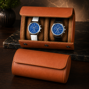 Double Slot Cylindrical PU Watch Roll Organizer with Velvet Interior for Luxury Watch Storage and Travel Use gift store storage - Product Image 1