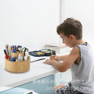 Wooden <b>Rotatable</b> Pen Holder Round Office Organizer <b>Desk</b> Storage Box For Pencils Markers Makeup Brushes - Product Image 4