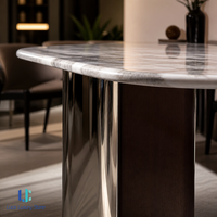 Table à manger en pierre microcristalline |   Table à manger moderne de luxe pour hôtel, villa, restaurant, avec plateau en marbre gris cristallin, taille personnalisée
