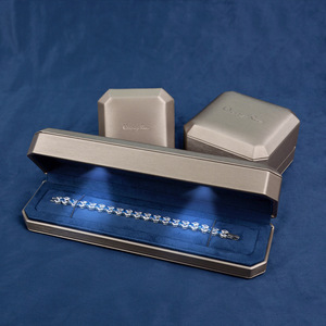 Lujo moderno cuadrado PU grabado personalizado LED regalo cajas de joyería embalaje para collares pulseras pendientes y anillos - Product Image 5