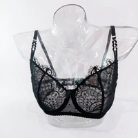 Ensemble de lingerie boudoir pour femme en dentelle noire, soutien-gorge à armatures 3/4, string, porte-jarretelles, respirant, taille basse, en maille transparente à pois, vente en gros