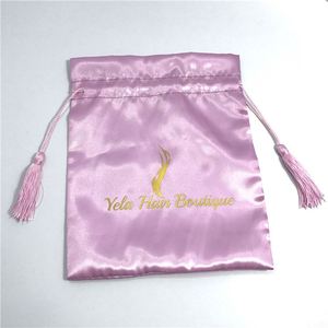 Bolsas de Satén con Logotipo Personalizado, Bolsa de Satén con Cordón para Empacar Extensiones de Cabello, Paquetes de Pelucas, Bolsas de Seda Suave con Cordón - Product Image 3