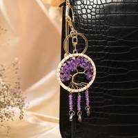 Porte-clés attrape-rêves Arbre de Vie en éclats de cristal naturel, avec pompon et perles, breloque de sac, pendentif, cadeau bijou