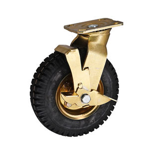 Rueda Giratoria Neumática de Goma Negra <span class=keywords><strong>Dorada</strong></span> de Alta Resistencia, 10 Pulgadas, para Exteriores, Carga de 300 kg, Placas (360) ° Ruedas con Freno - Product Image 2