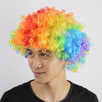 Perruques synthétiques afro pas chères vente en gros de perruque de clown de fête perruque de fans de football cheveux bouclés perruque de carnaval d'halloween perruques pour clown