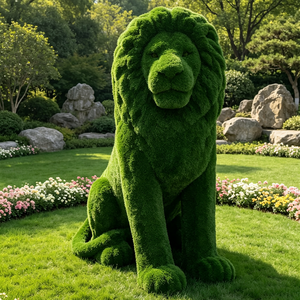 Sculpture de topiaire en herbe artificielle en forme de lion, résistante aux UV, grande statue verte d'animal pour aménagement extérieur, zoo, villa, parc, aménagement paysager et terrasse, OEM - Product Image 1