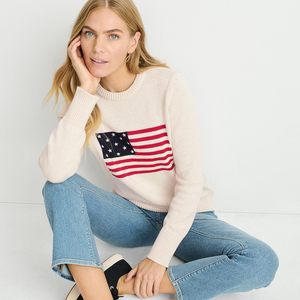 FOXA Pull en coton à col rond pour femme avec broderie drapeau américain, manches longues, tenue décontractée - Product Image 4