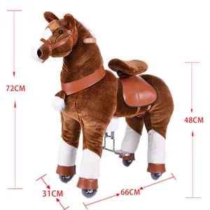 Grappige Pony Mechanische Pluche Paard Kids Riding Pluche Paard Speelgoed Op Wielen