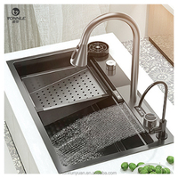 Évier de cuisine moderne multifonctionnel en acier inoxydable OEM avec robinet intelligent, installation sous plan, cuve unique, garantie 5 ans